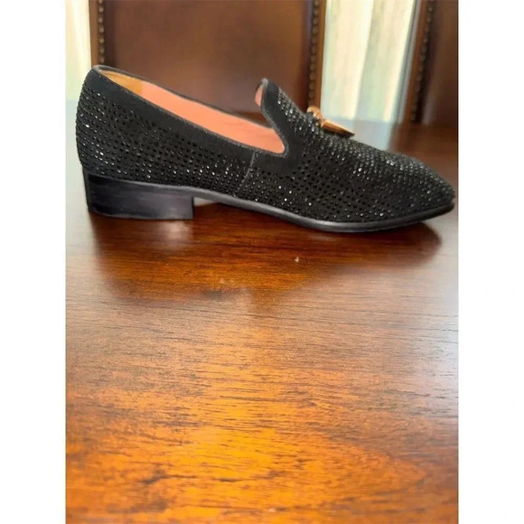 ELANROMAN  Black Rhinestone Studded Loafers w/ Gold Shark Tooth Detail Size 40 - Picture 4 of 9